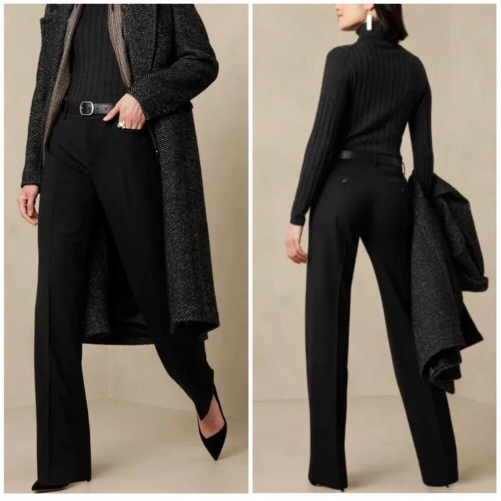 Banana Republic Women's Petite Siena Straight Wool Pant 10 Black 445616